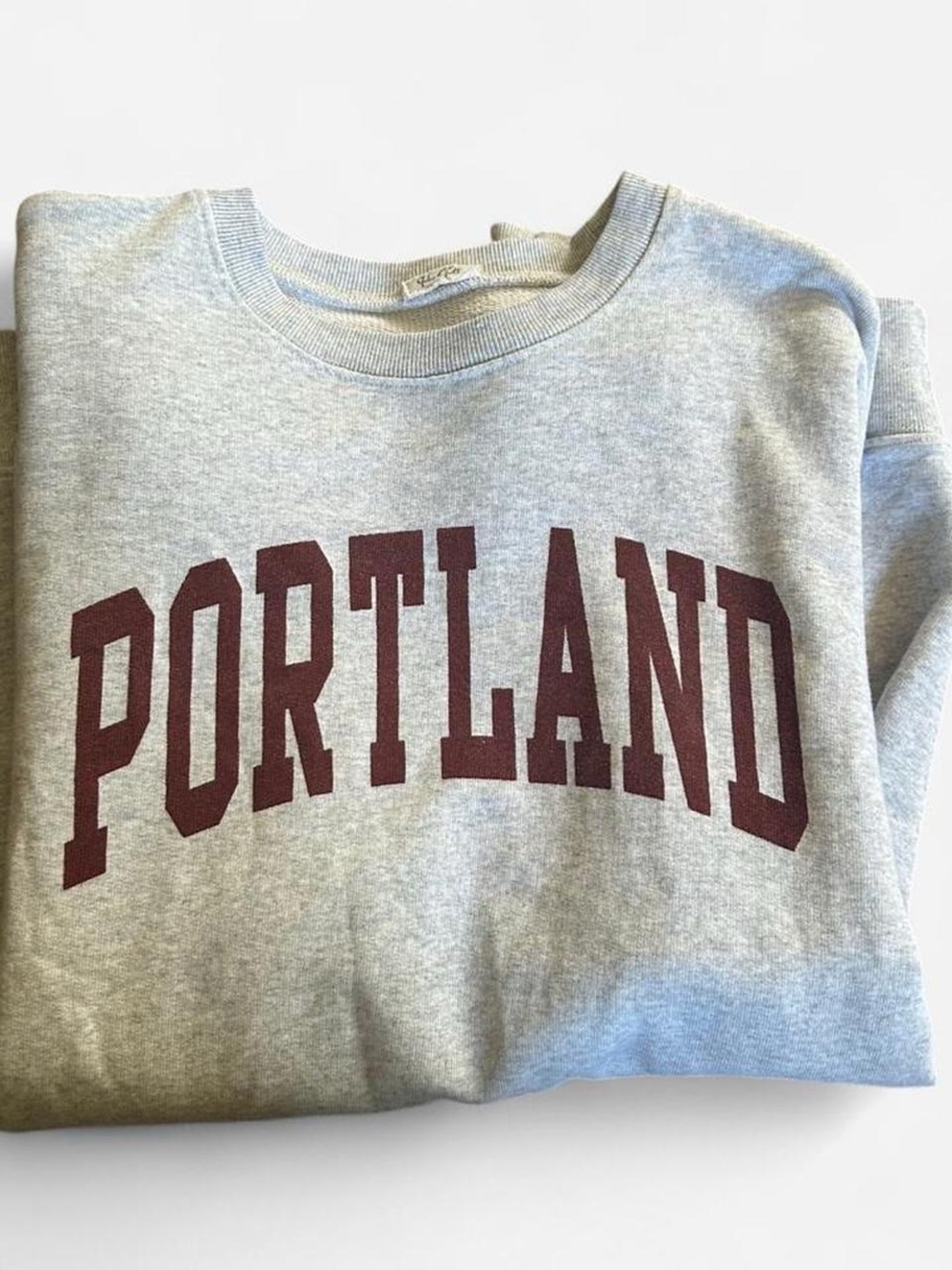 Brandy Melville Gray Crewneck Sweatshirt with Maroon PORTLAND Print